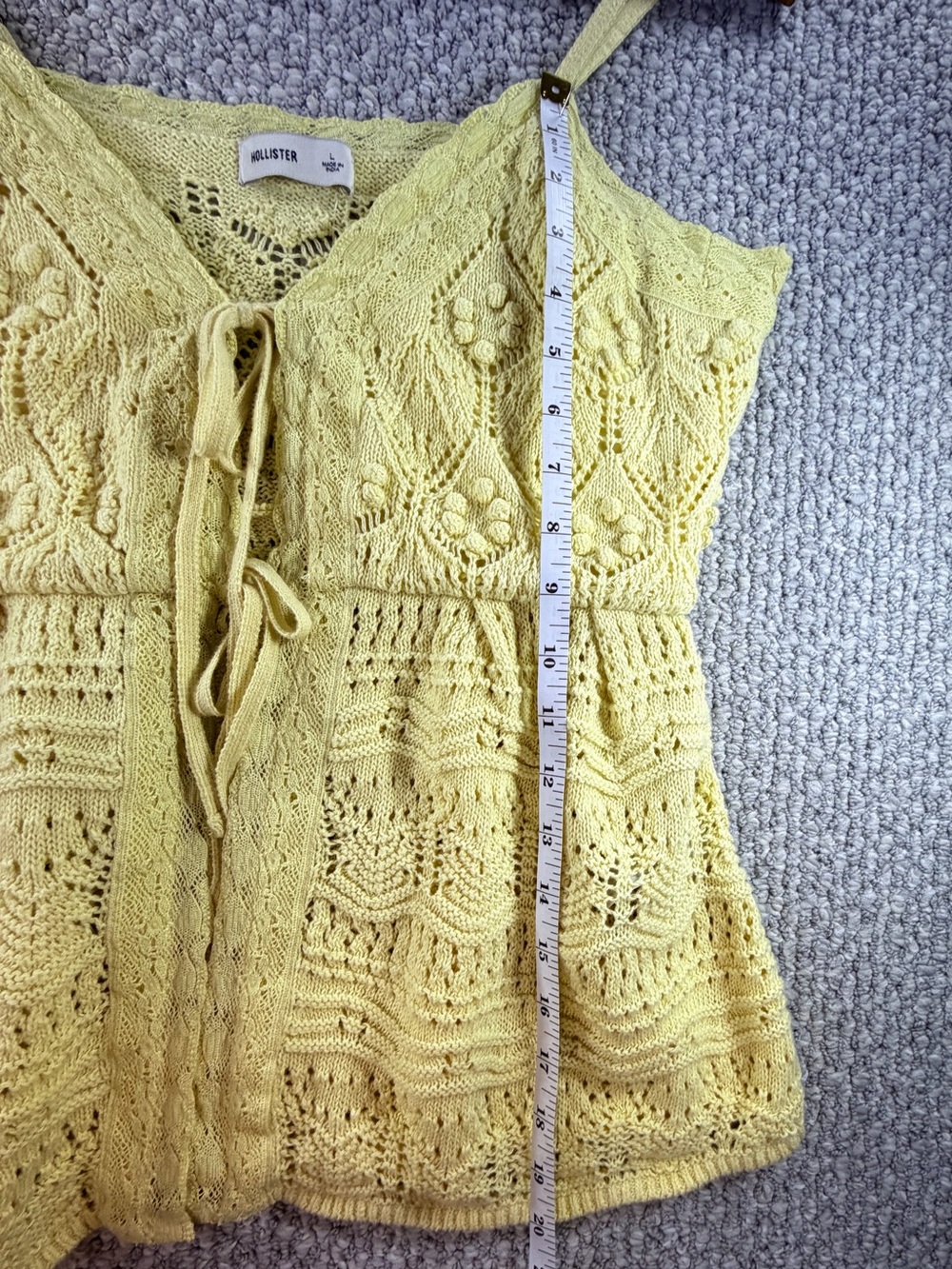 Hollister Yellow Crochet Tie-Front Cami 100% Cotton Y2K Cottagecore Crochet SZ L - Picture 6 of 9